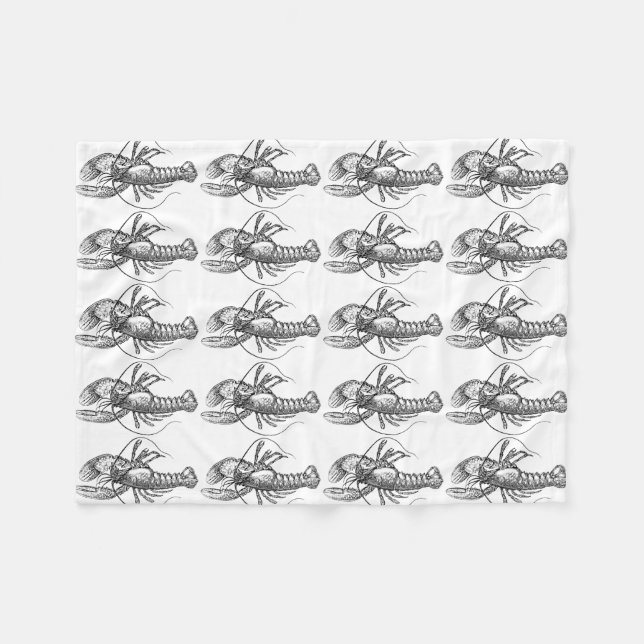 Vintage Lobster Illustration Fleece Blanket (Front (Horizontal))
