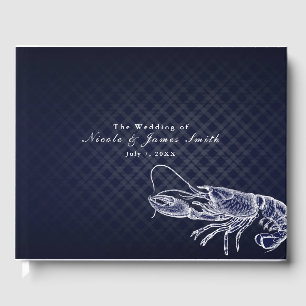 Vintage Lobster Navy Blue Elegant Chic Wedding Guest Book