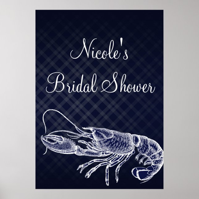 Vintage Lobster Navy Blue Elegant Poster Banner (Front)