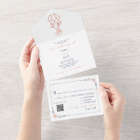 Vintage Lobster  Red & Blue RSVP QR Beach Wedding