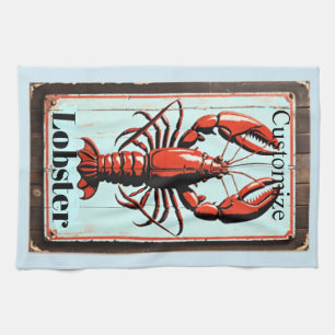 Vintage Lobster Sign Thunder_Cove Tea Towel
