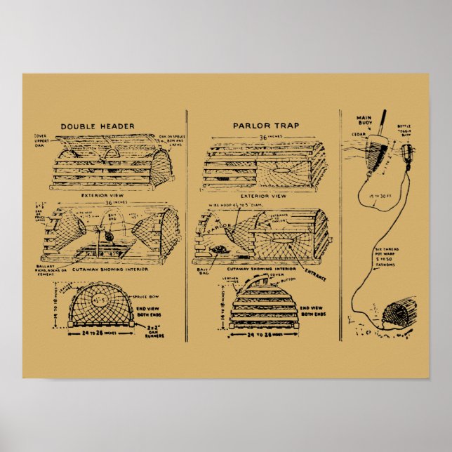 Vintage Lobster Traps Diagrams Poster (Front)