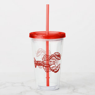 Vintage Lobster Woodcut, red Acrylic Tumbler
