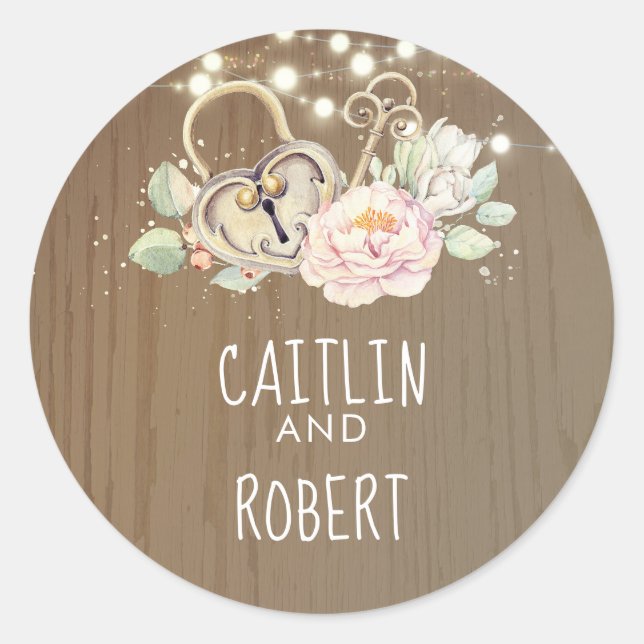 Vintage Lock Key Wedding Classic Round Sticker (Front)