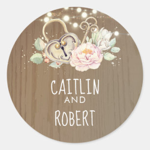 Vintage Lock Key Wedding Classic Round Sticker