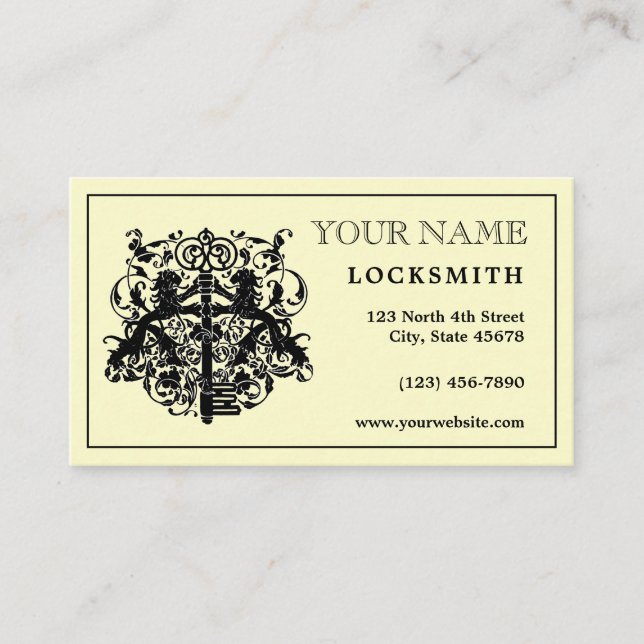 Vintage Locksmith Lions & Key Template Business Business Card (Front)