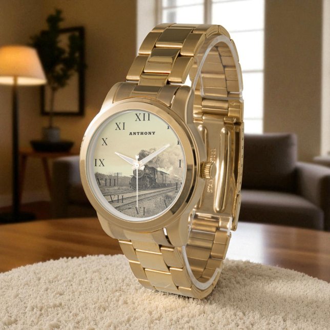 Vintage Locomotive Train Birthday Black Travel Watch (Creator Uploaded)