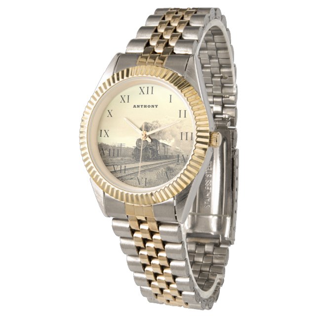 Vintage Locomotive Train Birthday Black Travel Watch (Angled)