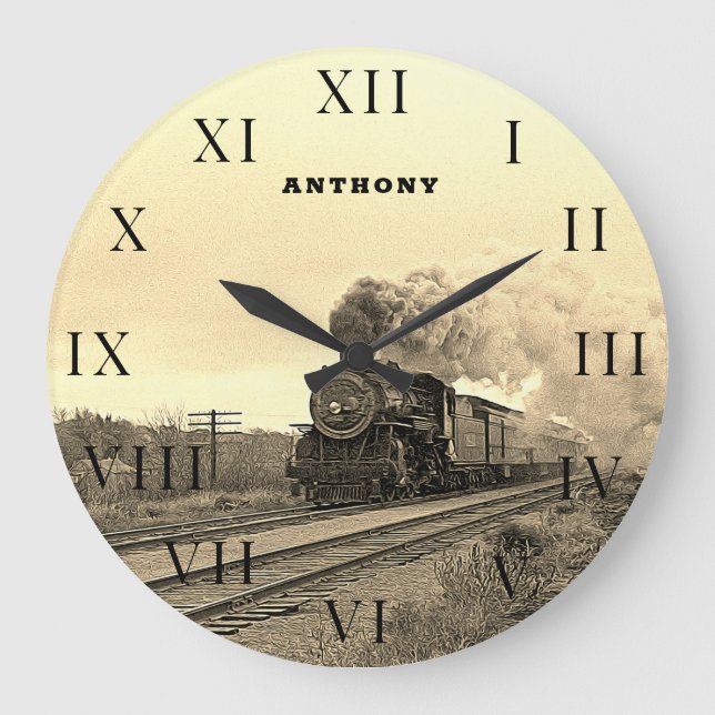 Vintage Locomotive Train Engine Railway Steam Large Clock (Front)