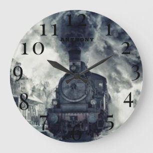 Vintage Locomotive Train Engine Railway Steam Large Clock
