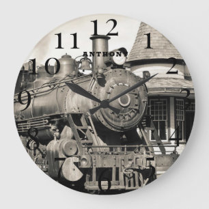 Vintage Locomotive Train Engine Railway Steam Large Clock