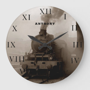 Vintage Locomotive Train Engine Railway Steam Large Clock