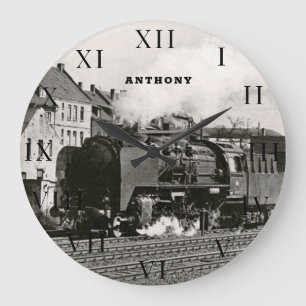 Vintage Locomotive Train Engine Railway Steam Large Clock