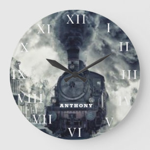 Vintage Locomotive Train Engine Railway Steam Large Clock