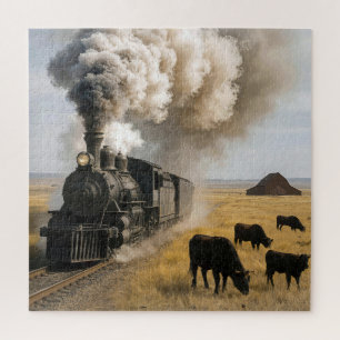 Vintage Locomotive Train In Midwest Great Plains Jigsaw Puzzle