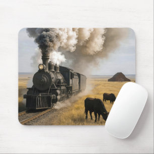 Vintage Locomotive Train In Midwest Great Plains Mouse Mat