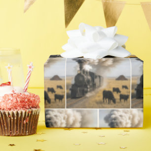 Vintage Locomotive Train with Cows Wrapping Paper