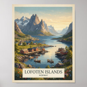 Vintage Lofoten Islands Norway Travel Poster 