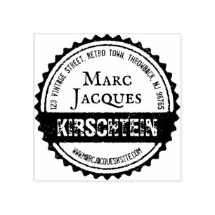 Vintage Logo Name Address Bottle Cap Circle Ribbon Rubber Stamp