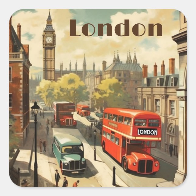 Vintage London Big Ben Custom Text Square Sticker (Front)