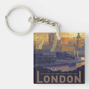 Vintage London Big Ben Parliament Thames River Key Ring