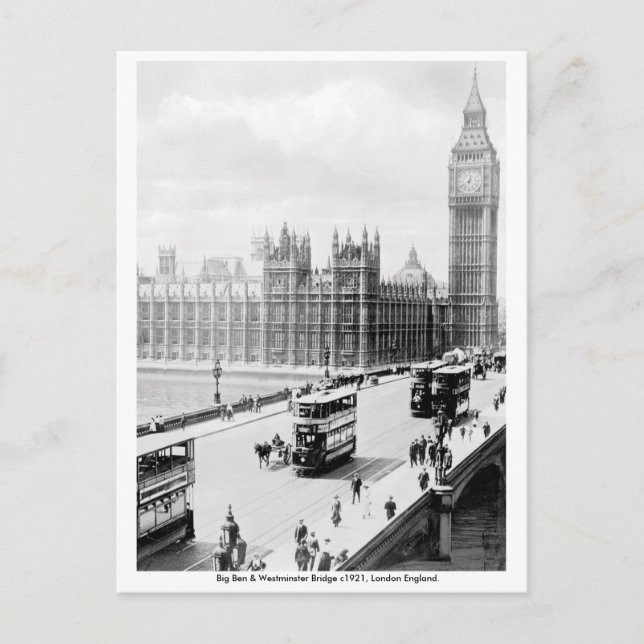 Vintage London, Big Ben, Westminster Bridge Postcard (Front)
