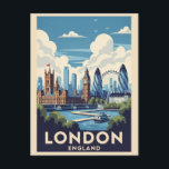 Vintage London Britain British Landmark Travel Postcard<br><div class="desc">Anyone would love to receive this vintage landmarkb travel postcard featuring a retro illustration of the British landmarks of London England,  including Big Ben and the London Eye!</div>
