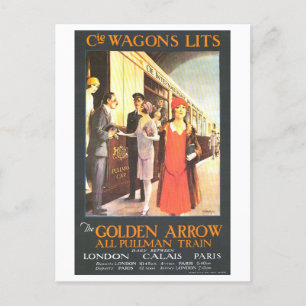 Vintage London-Calais-Paris Train Travel Poster Postcard