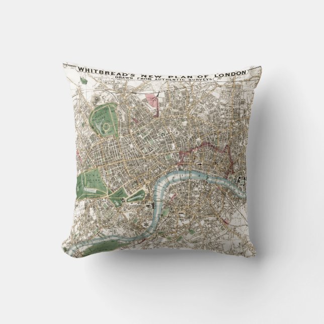 Vintage London City Plan Old Antique Cushion (Front)