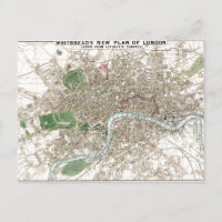 Vintage London City Plan Old Antique