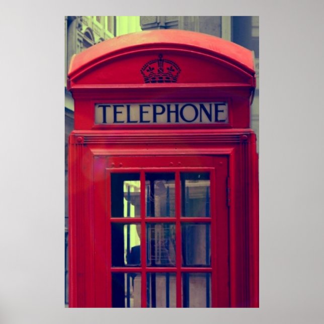 Vintage London City Red Public Telephone Booth Poster (Front)