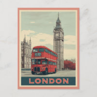 Vintage London England Big Ben Red Bus Travel