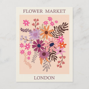 Vintage London England Flower Market Travel Postcard