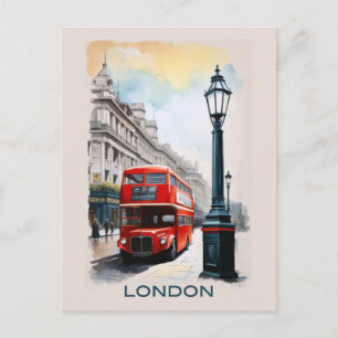 Vintage London England Red Bus Travel Postcard