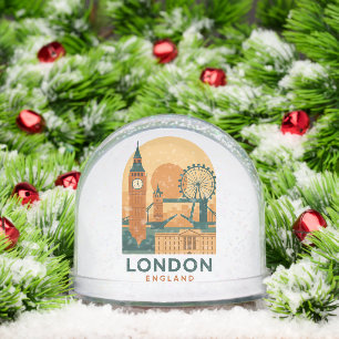 Vintage London England Travel Big Ben & London Eye Snowglobe