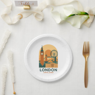 Vintage London England Travel Retro Paper Plate