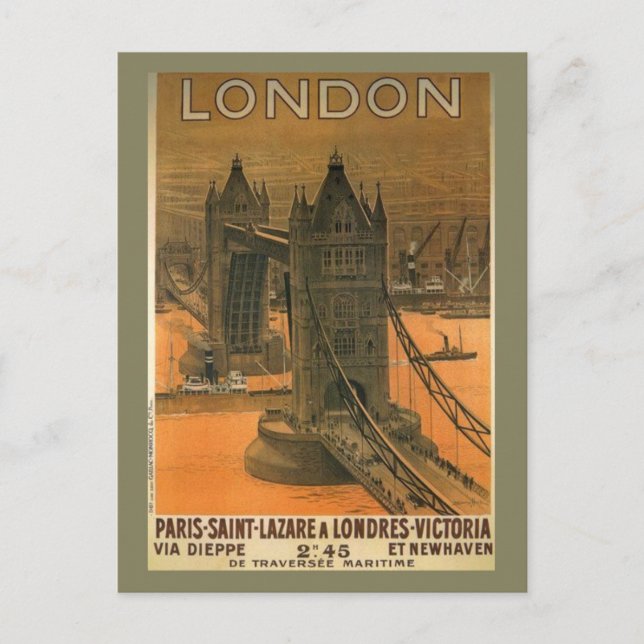 Vintage London Paris Railroad Travel Advertisement Holiday Postcard (Front)