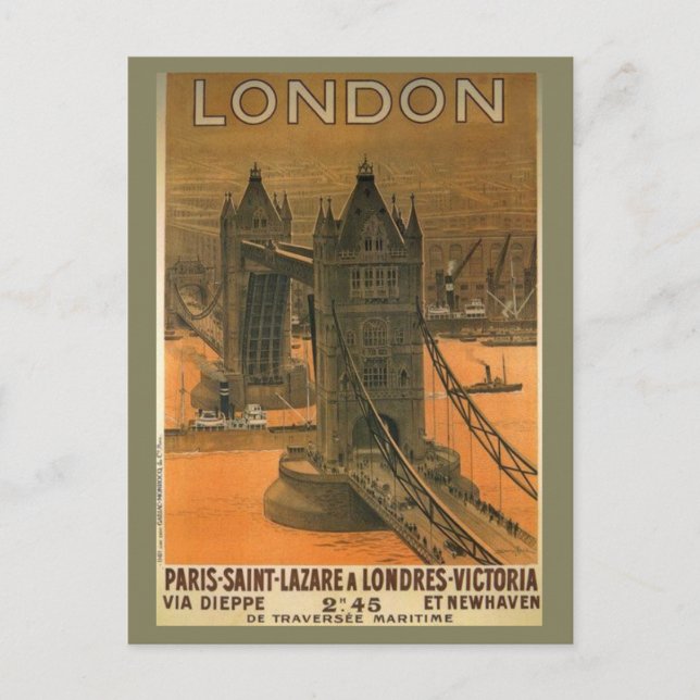 Vintage London Paris Railroad Travel Advertisement Postcard (Front)