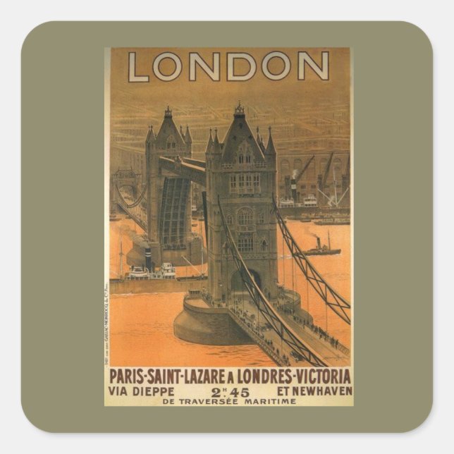 Vintage London Paris Railroad Travel Advertisement Square Sticker (Front)