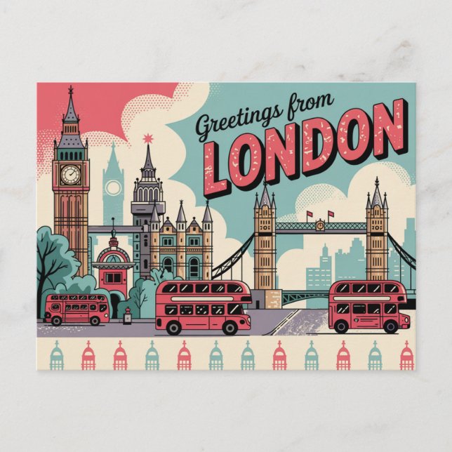 Vintage London Postcard | Greetings from London (Front)