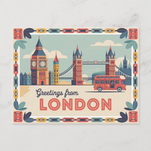 Vintage London Postcard | Greetings from London (Front)
