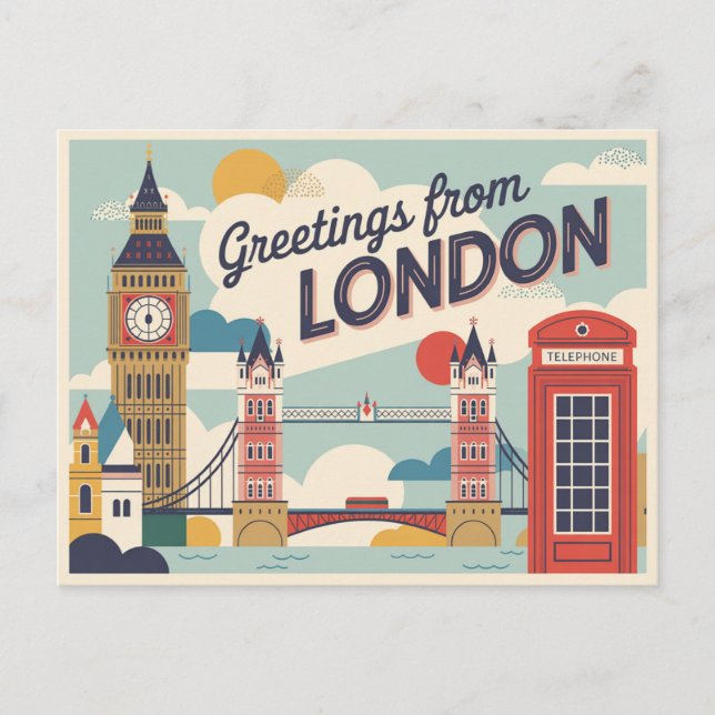 Vintage London Postcard | Greetings from London (Front)