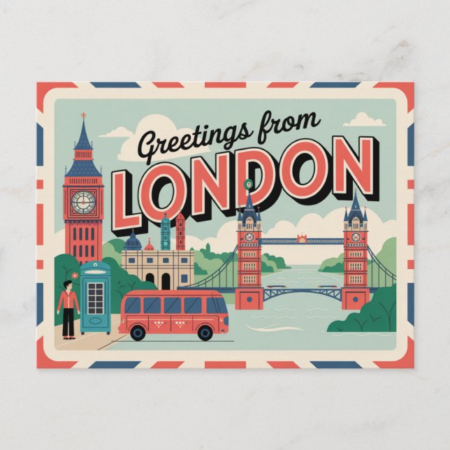 Vintage London Postcard | Greetings from London (Front)