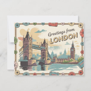 Vintage London Postcard   Greetings from London