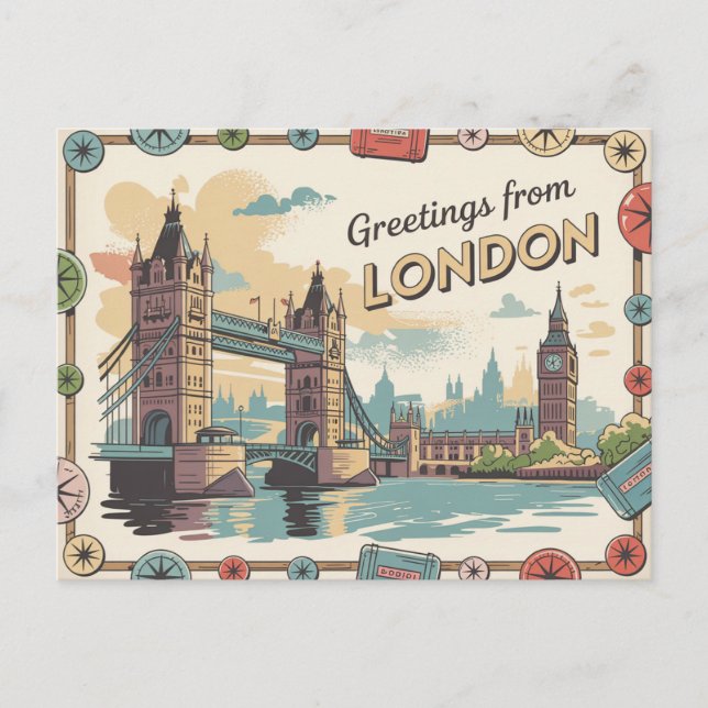 Vintage London Postcard | Greetings from London (Front)