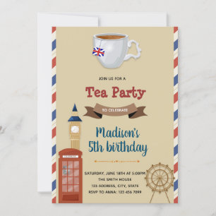 Vintage london tea party theme invitation