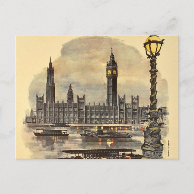 Vintage London Travel Big Ben Parliament Holiday Postcard (Front)