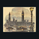 Vintage London Travel Big Ben Parliament Postcard<br><div class="desc">Vintage Travel Art Pictures of Symbols of World's Famous Capital Cities - Big Ben Tower - Historical Iconic Buildings of London City</div>