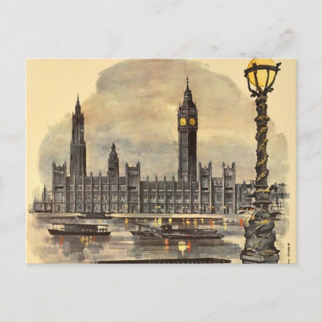 Vintage London Travel Big Ben Parliament Postcard (Front)