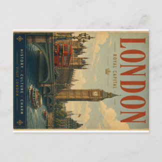Vintage London Travel Poster with Historic Archite Holiday Postcard